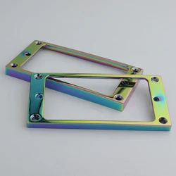 Guyker Flat Metal Humbucker Pickup Mounting Ring Set - Bridge Neck Pickups Cover Frame Part for Electric Bass Rainbow chameleon