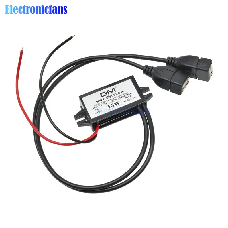 DC-DC 12V to 5V Step-down Buck Converter Module USB Converter Mini USB Car Power Output Adapter Low Heat 96% Conversion