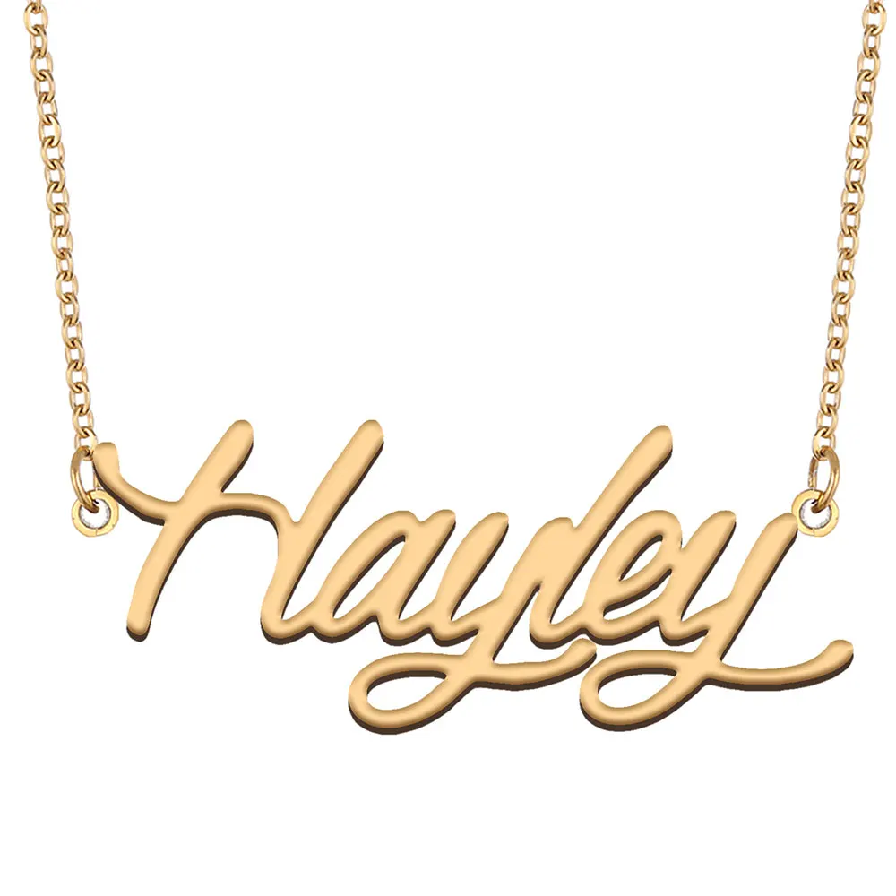 Hayley Name Necklace for Women Personalized Stainless Steel Jewelry Gold Plated Nameplate Pendant Femme Mothers Girlfriend Gift