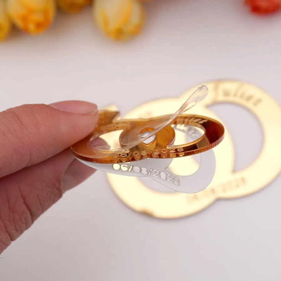 Etichette per segnaposto per matrimonio personalizzate Anello personalizzato Segni con nome nuziale con diamanti Adesivo acrilico Souvenir Decorazioni per feste Regalo di bomboniere