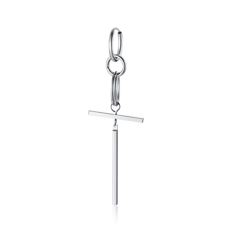 Vnox 1 Piece Punk Geometric Dangle Earrings for Men Women,Stainless Steel Gothic Rock Hinged Hoop Earrings,Ear Clip Jewelry