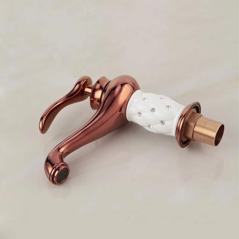 Brass Rose Gold With Diamond Luxury Bathroom Basin Mixer Taps Single Holder Deck Mount Faucets RS329