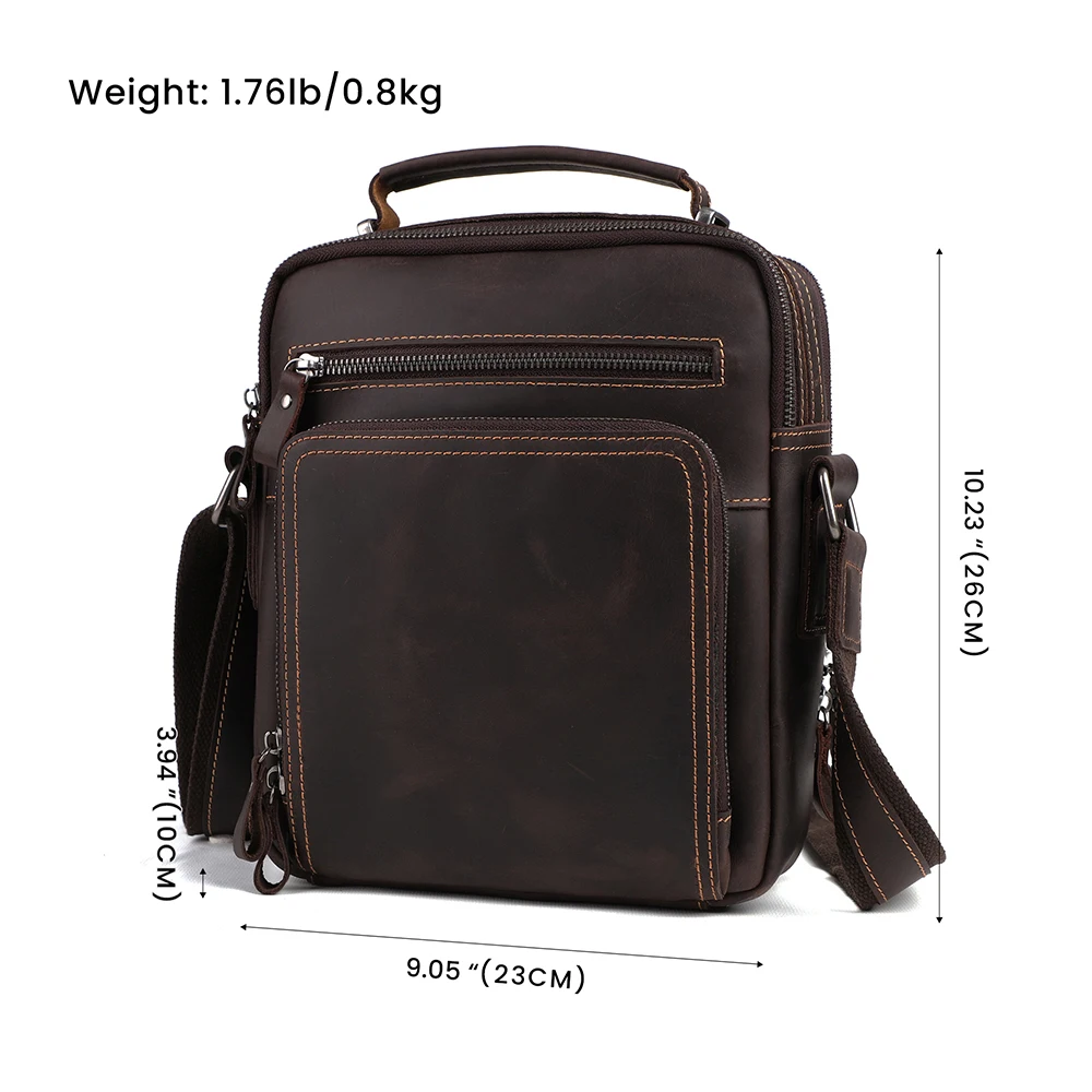 JOYIR Small Leather Messenger Shoulder Bag Men Vintage Crazy Horse Leather  Crossbody Bag for 9.7\