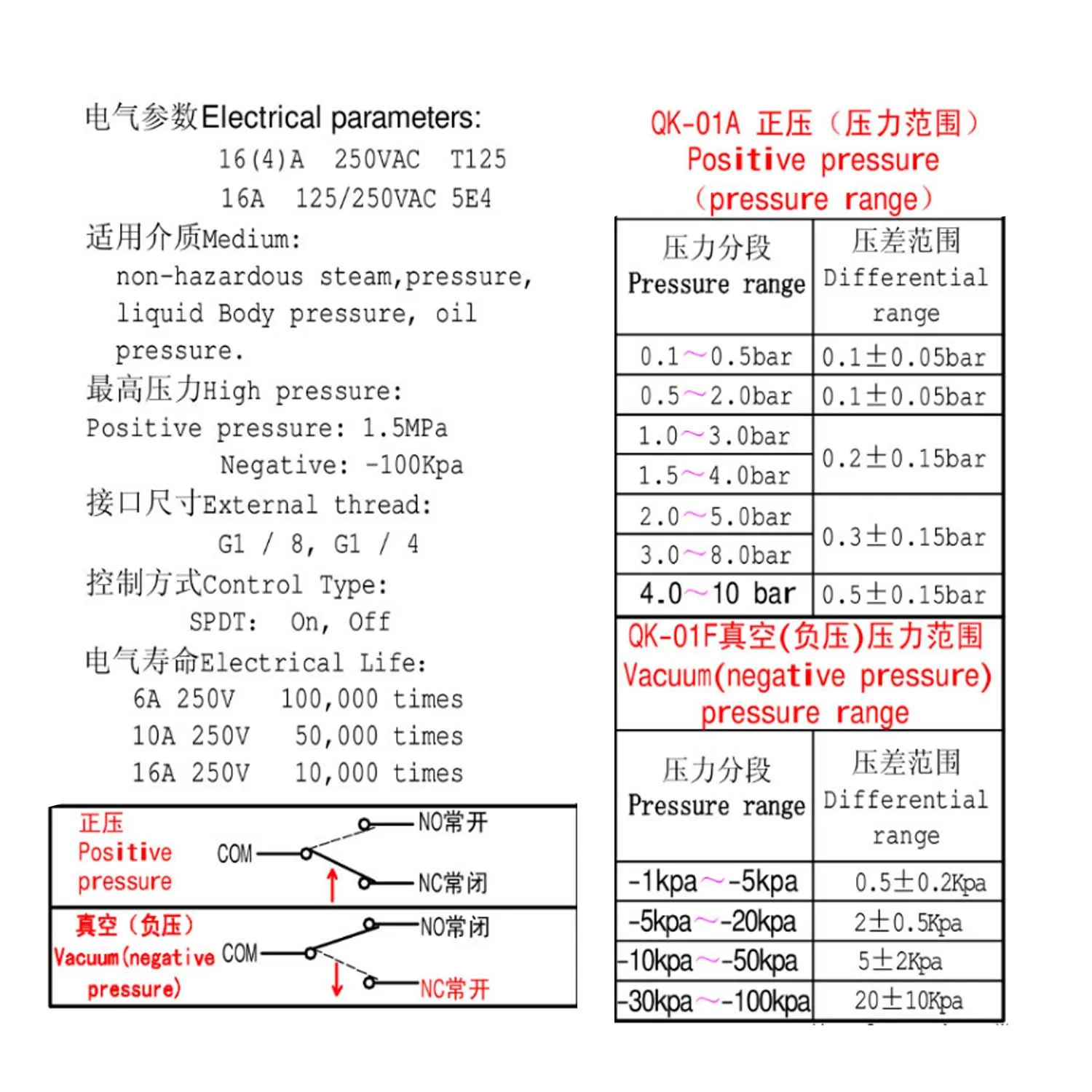 فراغ مفتاح ضغط الهواء السلبي مفتاح ضغط فراغ مفتاح الضغط السلبي-90- -10kpa 1/4 1/8 قابل للتعديل #3
