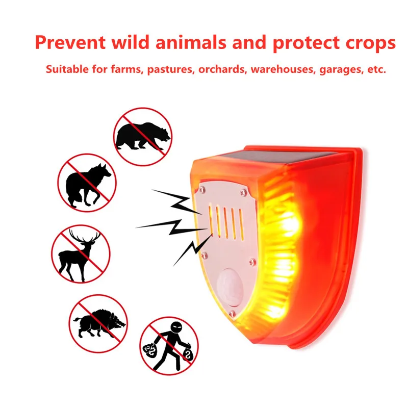 LED Solar Alarm Light PIR Motion Sensor/Timing Style Alarm Sound Anti-Wild Animal Outdoor Farm Ranch Orchard Garden Solar Lamp