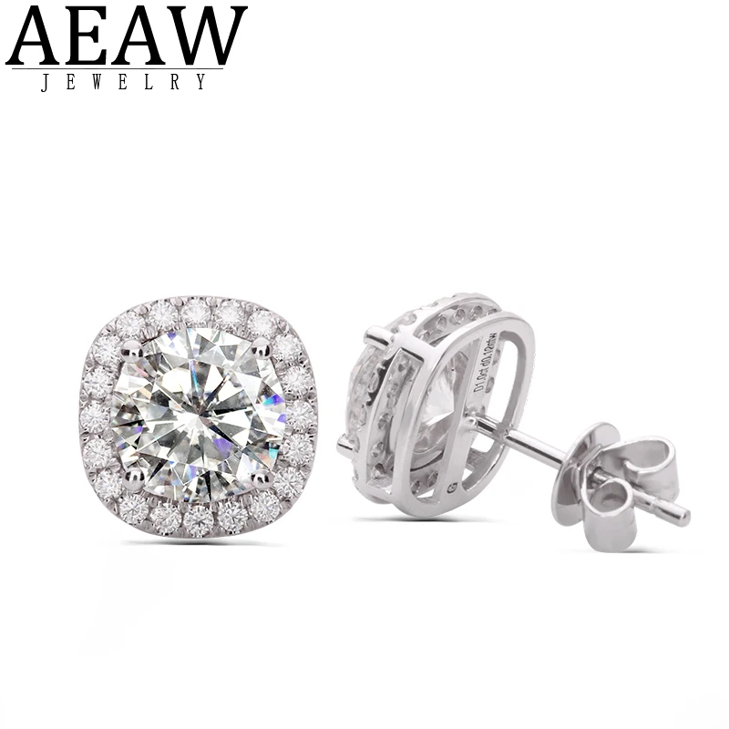 

2.0ctw 6.5mm DF Color VVS1 Round Excellent Cut Moissanite Stud Earring Push Back Real 18k White Gold Fine Earring for Lady