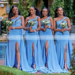 One Shoulder Sky Blue Bridesmaid Dresses Customized Front Split Mermaid Long Wedding Guest Party Dress Maid Of Honor Gowns 2024