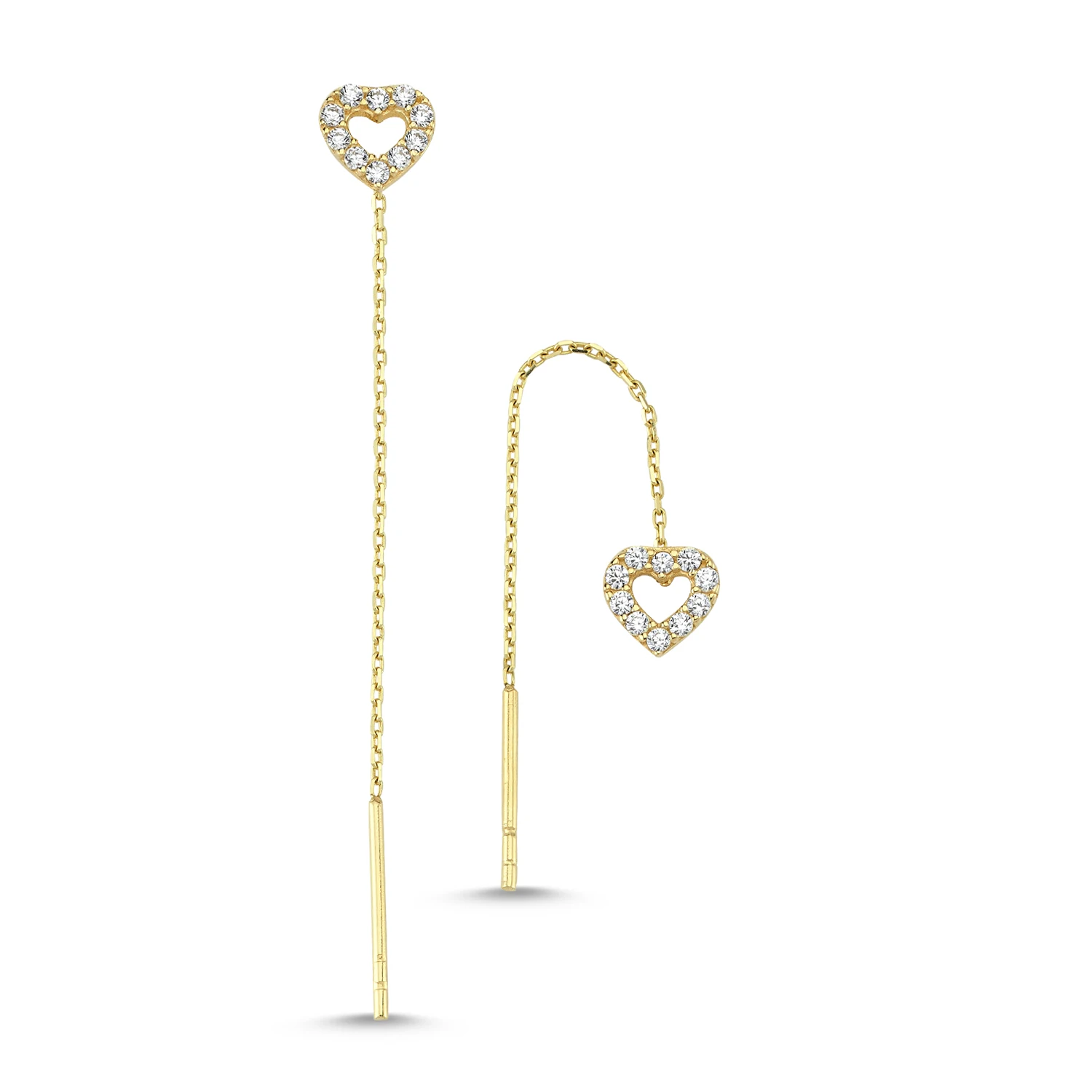 14K Real Gold Mini Heart Eardrops Earrings