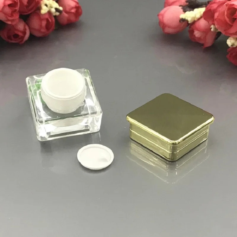 5G gold square plastic acrylic jar/pot/bottle sample eye cream liquid serum art nail/essence  moisture gel cosmetic packing