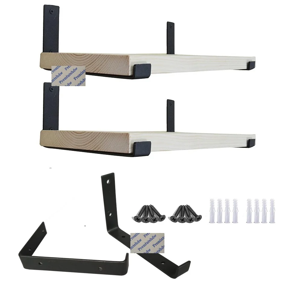 

2Pcs Matte Black Wall Mounted Floating Shelf Bracket Support With Screws L-shaped Handcrafted Forged Rustic Style