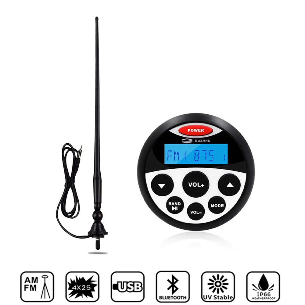 

GUZARE Marine Bluetooth Radio Waterproof Stereo Audio Car MP3 Player+FM AM Antenna For Yacht ATV UTV RV SPA Tractor Motorcycle