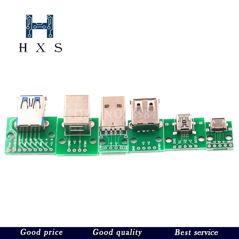 5pcs Micro Mini USB USB A Male USB 2.0 3.0 A Female USB B Connector Interface to 2.54mm DIP PCB Converter Adapter Breakout Board