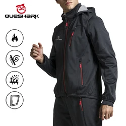 QUESHARK Men Fleece Thermal Winter Detachable Hooded Cycling Jacket Windproof Waterproof MTB Bike Windbreaker Bicycle Jersey