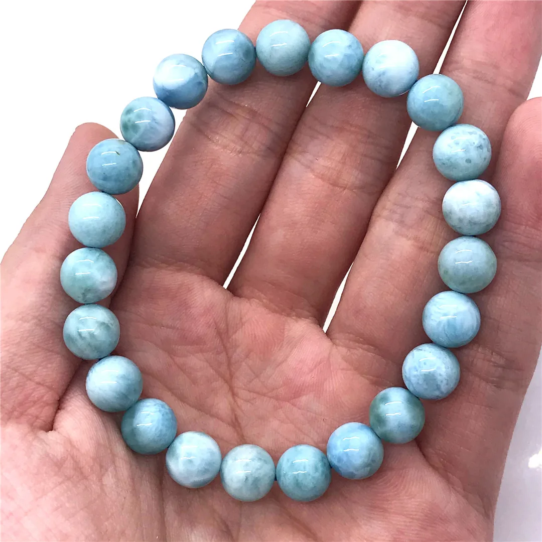 

8mm Natural Larimar Bracelet Jewelry For Women Men Healing Gift Crystal Energy Beads Dominica Water Pattern Stone Strands AAAAA