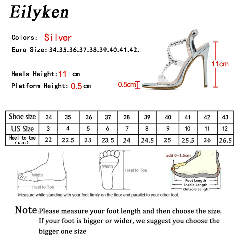 Eilyken Sexy Wedding Party Women Sandals Fashion PVC Transparent Crystal Rhinestone Slides Buckle Strap Stiletto Heels Shoes