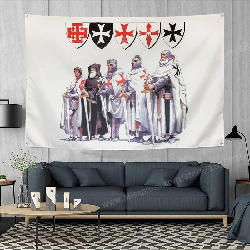 Knight Flag Banner Polyester 90* 150cm Hang On The Wall 4 Grommets Custom Flag Indoor Decoration Knight Templar