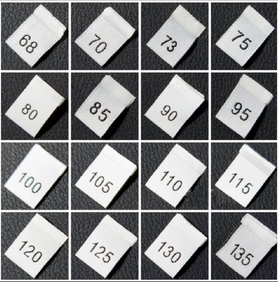 200pcs 40-135 Kids Number Size Labels for Garment  Black/White/ Polyester Woven Folded Labels Clothes Sewing Tags 35*12MM LB-037