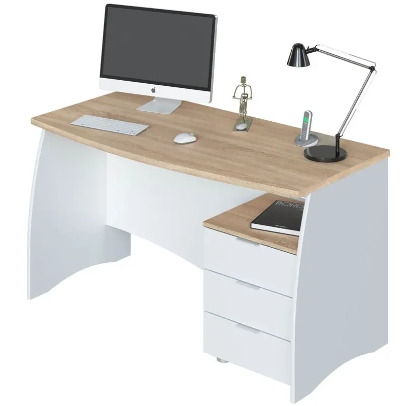 Office office desk with drawers White and Canadian Oak modern desk 136x67x74cm