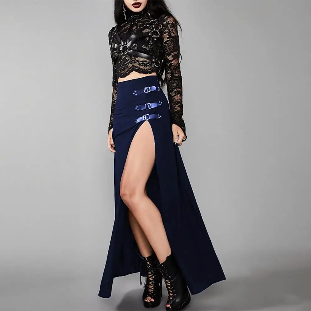 Gothic Solid Long Maxi Skirts Women High Waist Solid Side Slit Skirt 2021 Summer Spring Sexy Skirt E girls Ladies Streetwear