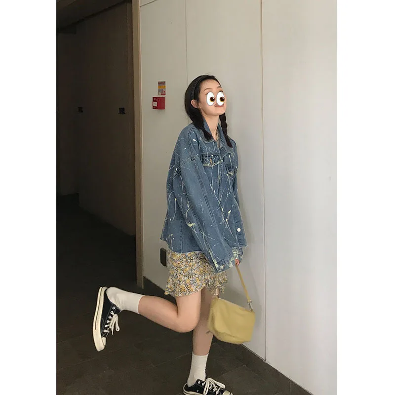 

Retro Street splash denim jacket trendy women's new French loose top in 2021 spring Jacket women traf