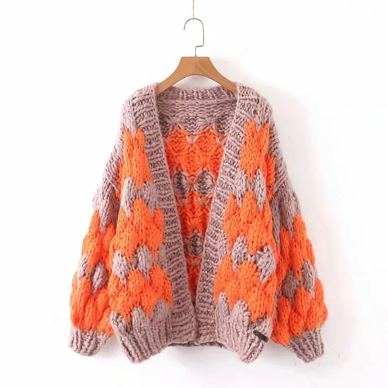 TEELYNN sweaters coat for women winter warm thick 2019 hand knitted sweater Balloon long sleeve boho outwear sweater cardigans