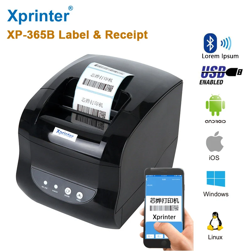 Xprinter365 Thermal Label Printer Barcode Maker Thermal Receipt Printer and Adhesive Sticker Printer Support for POS Supermarket