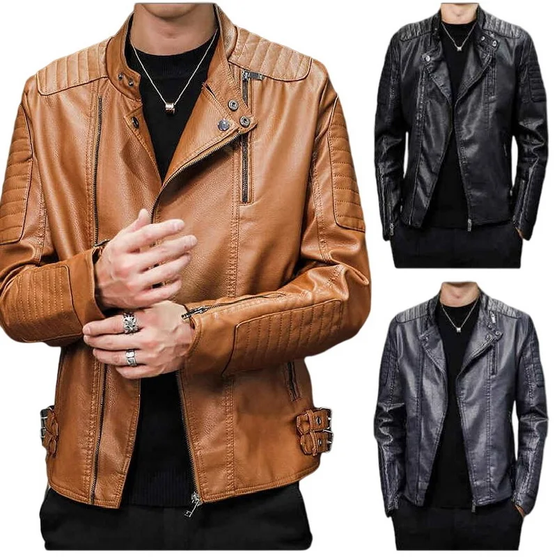 

Men Leather Jackets For Autumn Winter Thick Warm PU Coat Fashionable Leather Outwear