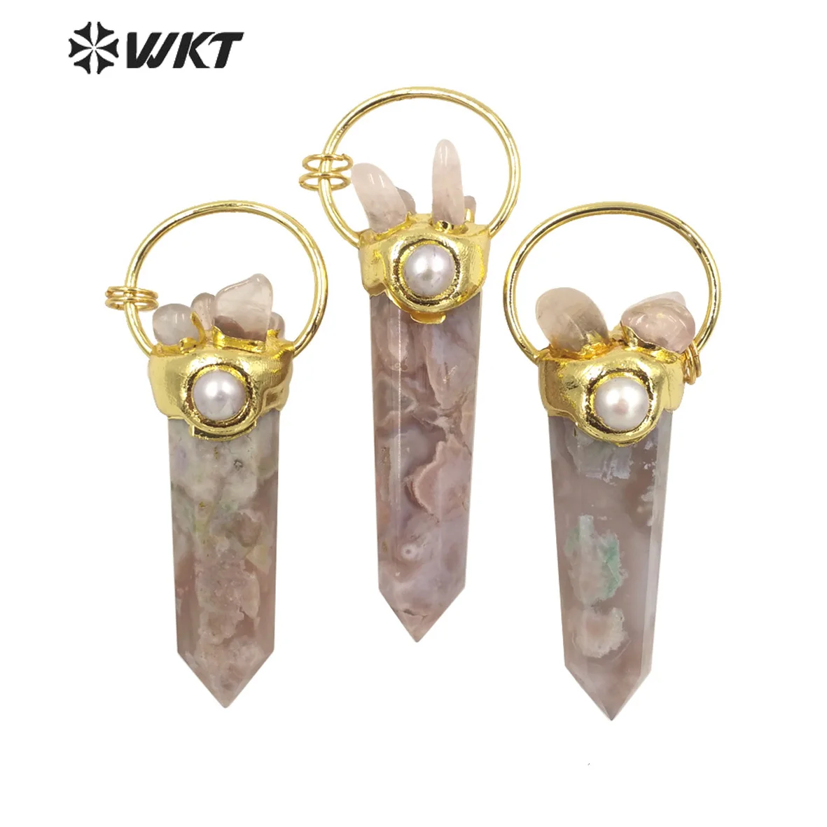 

WT-P1676 Wholesale Gorgeous Natural Cherry Stone pendant women fashion spirit quartz point pink Big jewelry pendant