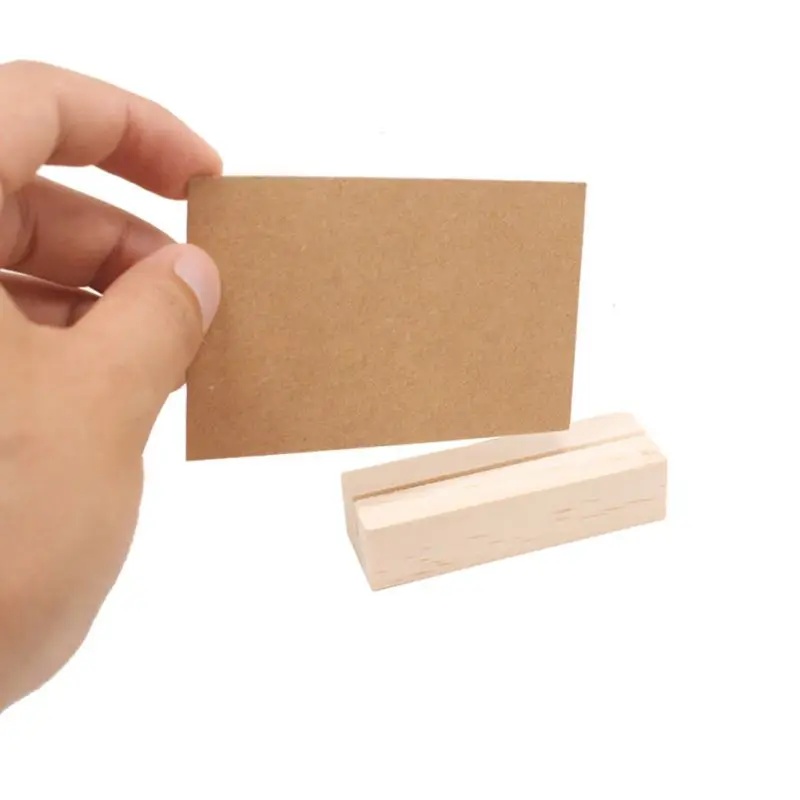 10 Pcs Business Card Holder Natural Wooden Rectangle Shaped Photo Stand Picture Holder Handmade Memo Clips Desktop Message Craft