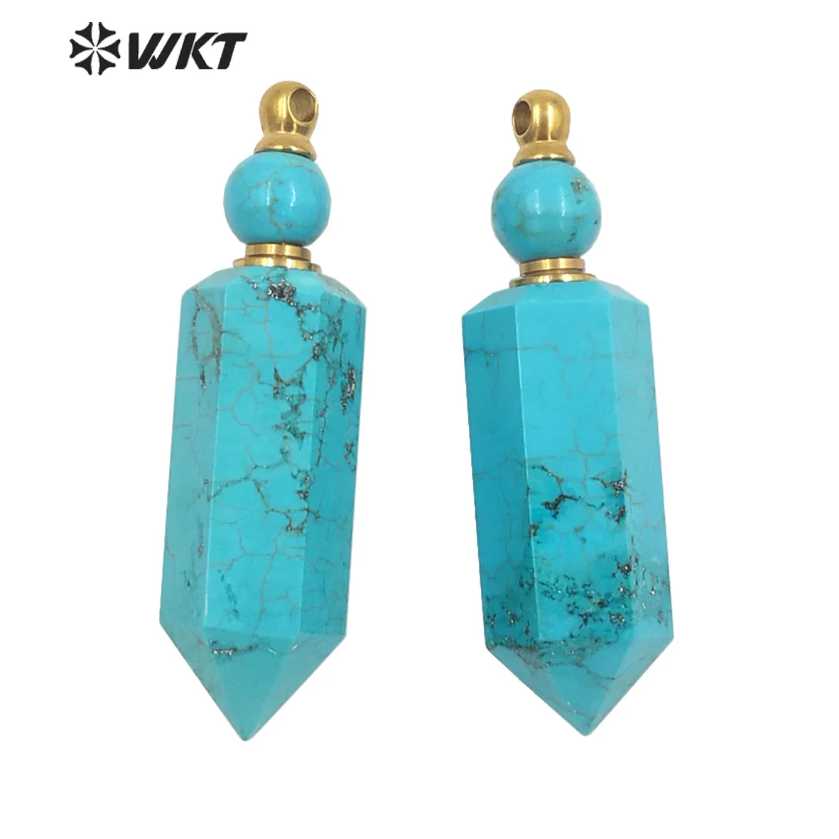 

WT-P1630 WKT Natural Stone Pendant Green A-gate Point Necklace Pendant Wholesale Low MOQ 5PCS Perfume Bottle Pendant