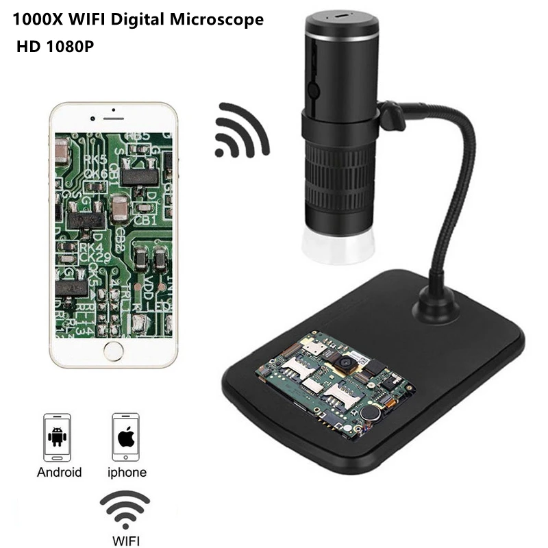 

1000X WiFi Electronic Digital Microscope HD 1080P USB Mobile Phone Video Microscopio Camera with LED f PCB Soldering Inspection