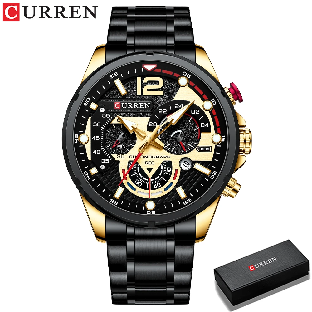 CURREN Uhren männer Sport Quarz Chronograph Armbanduhren Luxus Edelstahl Uhr mit Leucht Uhr Relogio Masculino