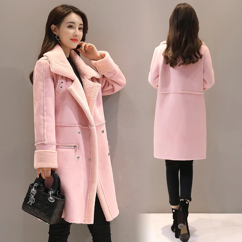 New Winter Velvet Suede Jacket Coats Women Winter Outerwear Fashion Coat Thick Warm Faux Sheepskin Long Casual Female Overcoat