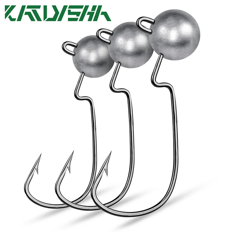 

KATYUSHA 50Pcs Wide Crank Offset Fishhooks 3.5-5-7-10g High-Carbon Steel Jigging Hooks Jig Head Fishing Hooks for Soft Worm Bait