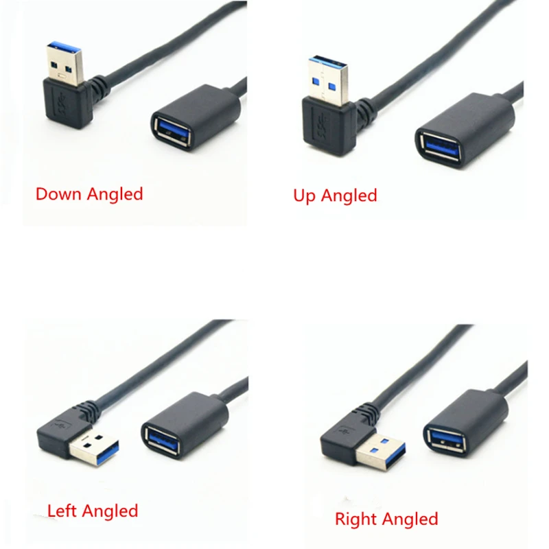 Adaptador de Cable de extensión USB 3,0 macho a USB 3,0 hembra, 50cm, 90 grados, transmisión rápida, izquierda/derecha/arriba/abajo, 30CM