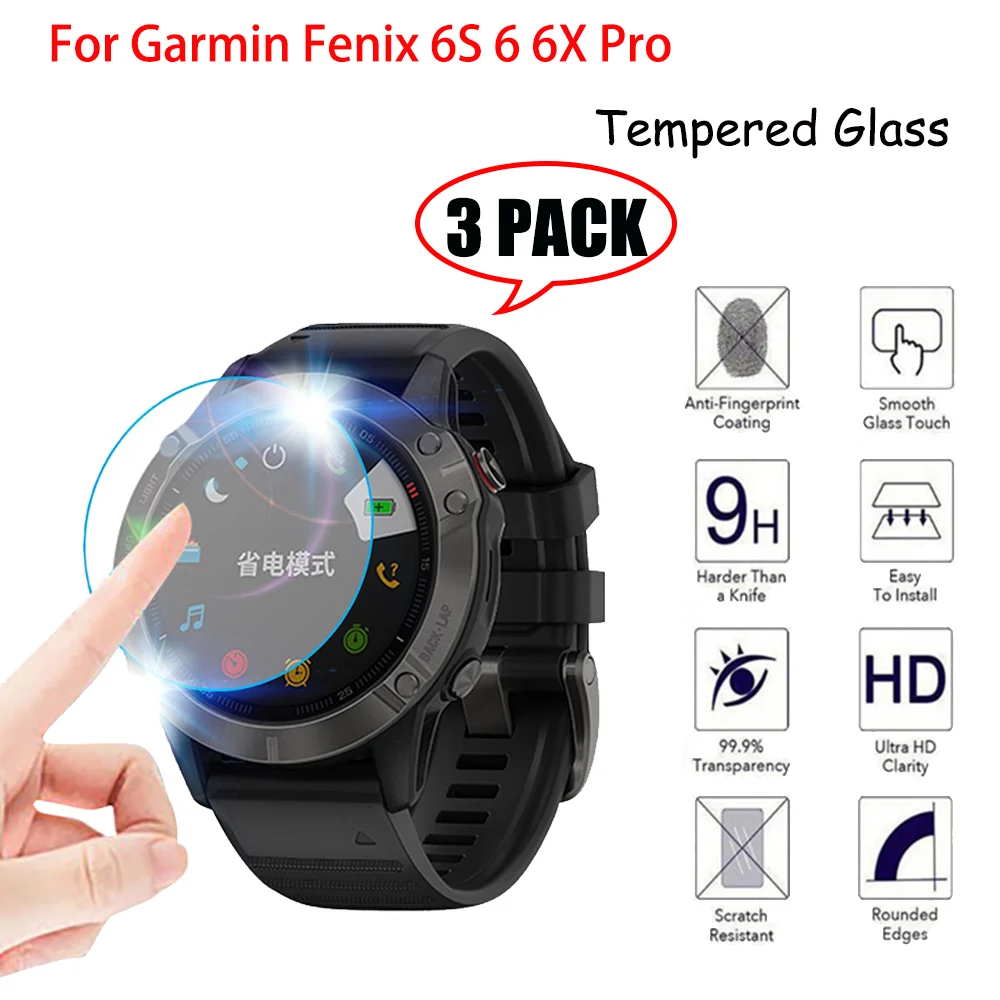 3pcs/lot Tempered Glass Clear Protective Film For Garmin Fenix 6 6s 6x Pro Sloar Fenix6 Watch Screen Protector Cover Protection