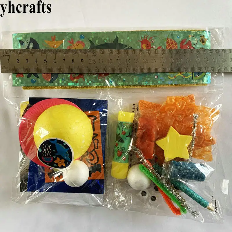 1bag/LOT.DIY jellyfish starfish shark ocean animals foam crafts kit Early learning educational toys Kindergarten handwork OEM