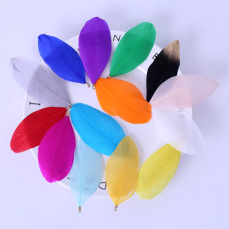 50 Pcs Natural Goose Feathers with Metal Clip Cap Plumes Colourful Swan Plumas Plume for Jewelry Pendent Craft DIY Accessories