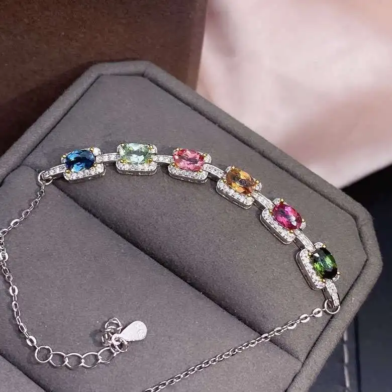 KJJEAXCMY fine jewelry 925 sterling silver inlaid natural tourmaline Fashion Chinese style new women's bracelet support check