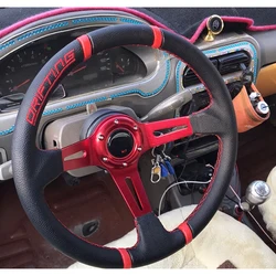 Spceddy MCX Universal 14 inch (350mm) Drifting Racing Steering Wheel PVC Leather Sport Steering Wheel Red Spoke Mo20S02191-25