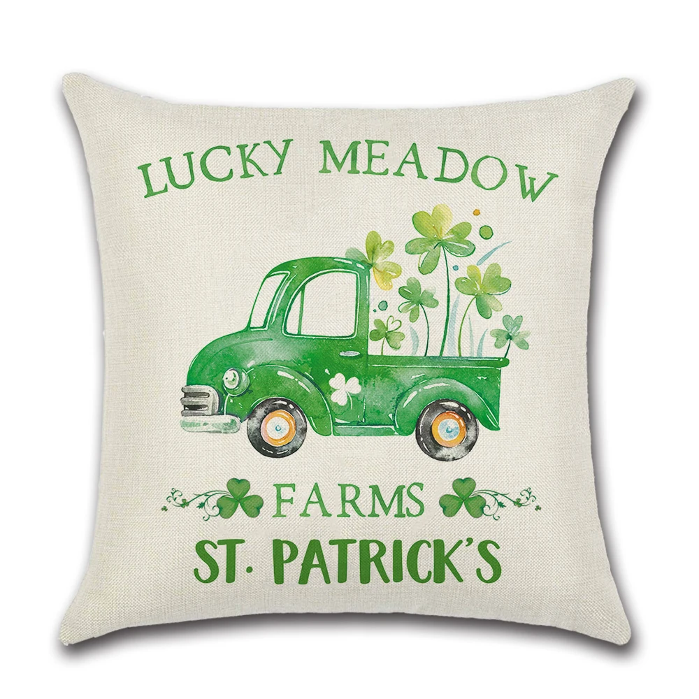 Happy St. Patricks Day Decoration Pillow Cushion Cover Spring Green Leaves Home Decor lucky meadow Pillow Case