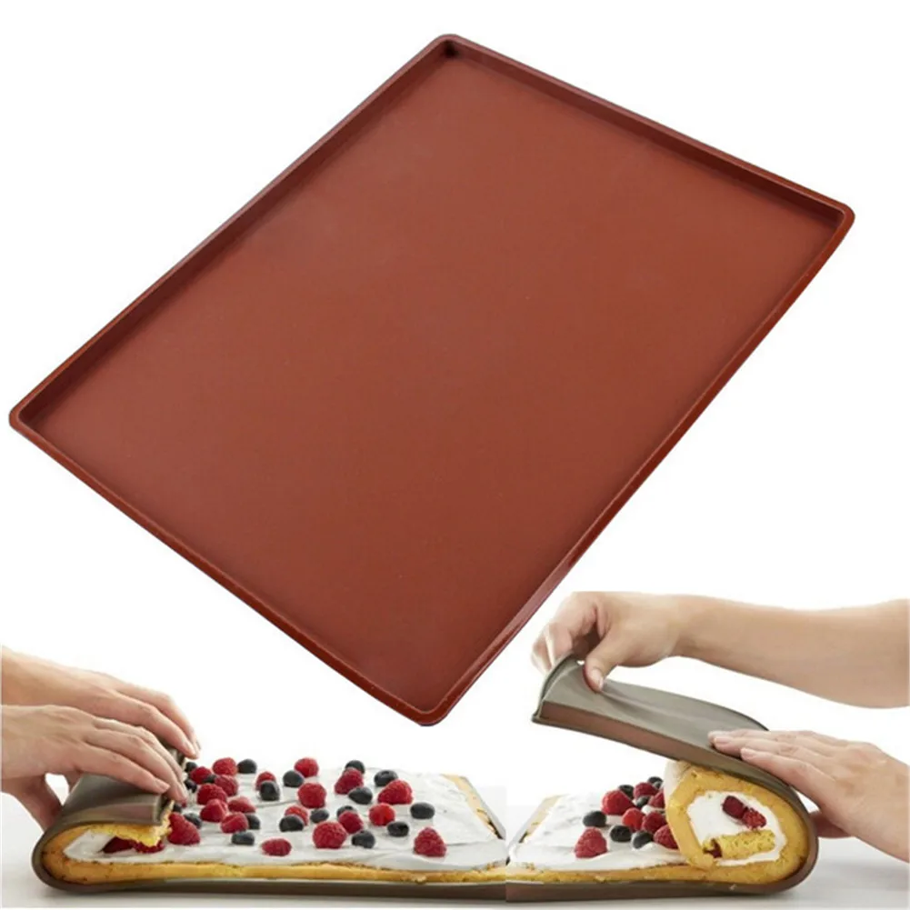 

Multifunctional Silicone Cake Roll Mat Bakeware Tray Pan Painted Pad Pastry Swiss Roll Baking Mold Tool for Kitchen