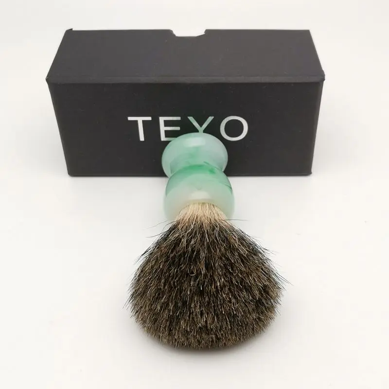 TEYO Emerald Green Pattern Resin Handle Shaving Brush of Pure Badger Hair with Gift Box for Safety Razor