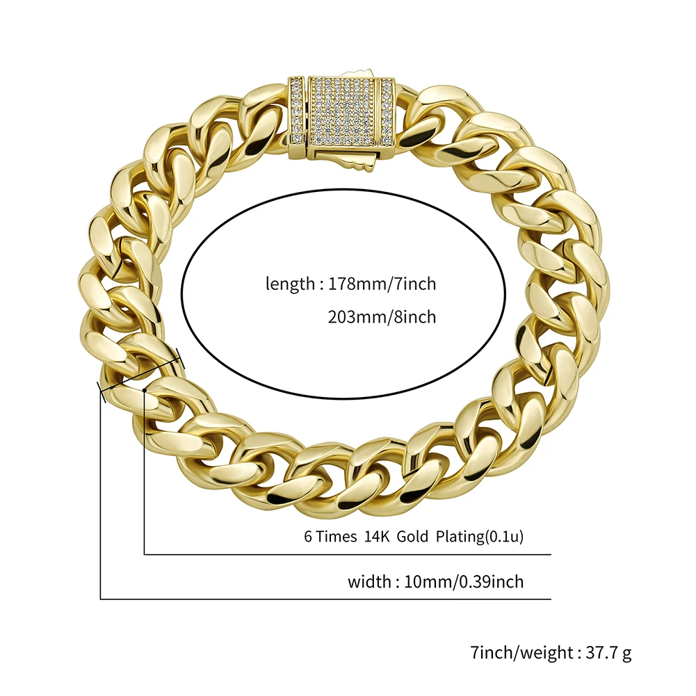 TOPGRILLZ 2021 New 10/12mm Spring Clasp Cuban Bracelet Hip Hop Mens Bracelet High Quality Fashion Jewelry Party Gift