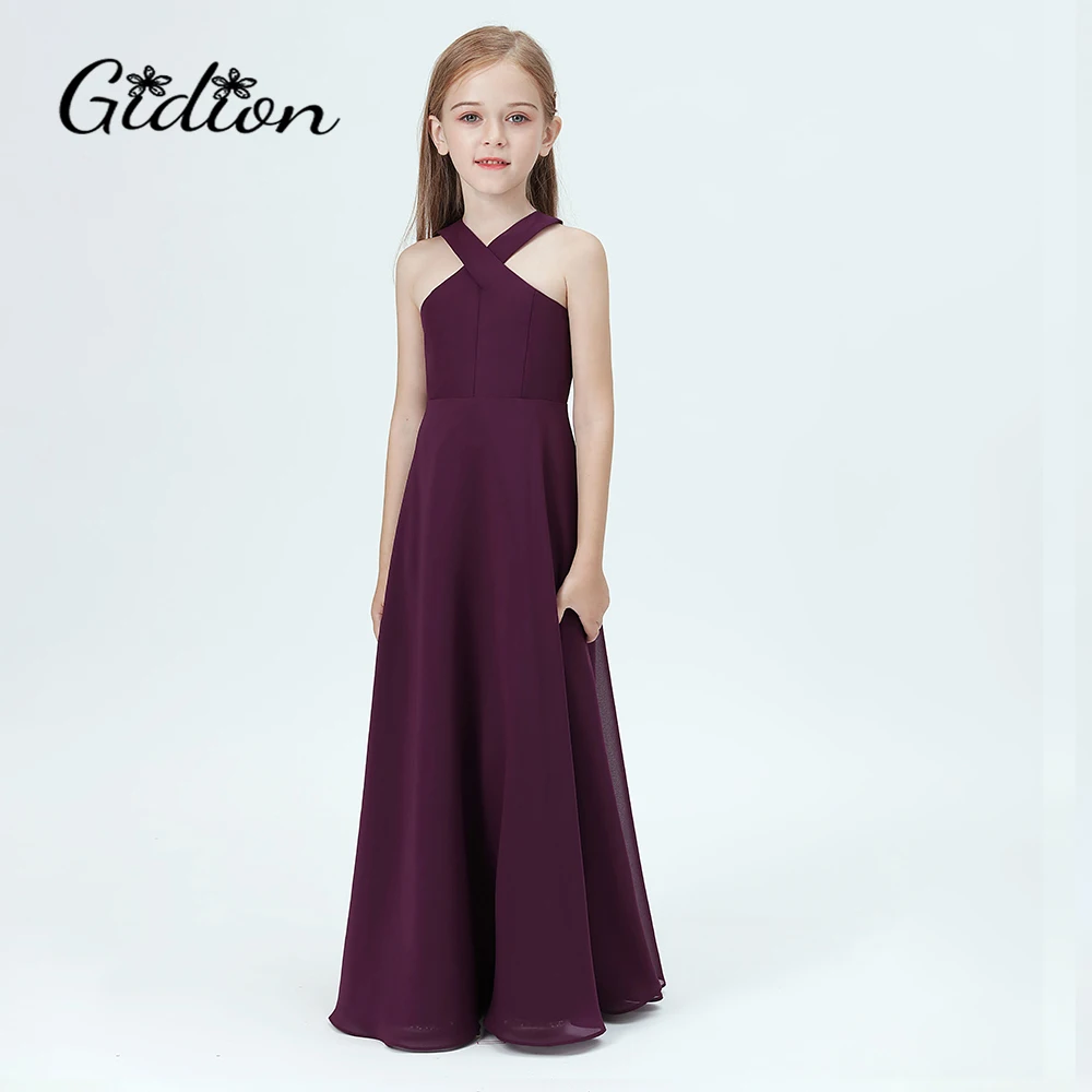 Vestido de dama de honor Junior de gasa hasta el suelo, vestido de boda, cumpleaños, fiesta de noche, baile de graduación, banquete, desfile, vestido de niña de flores para niños