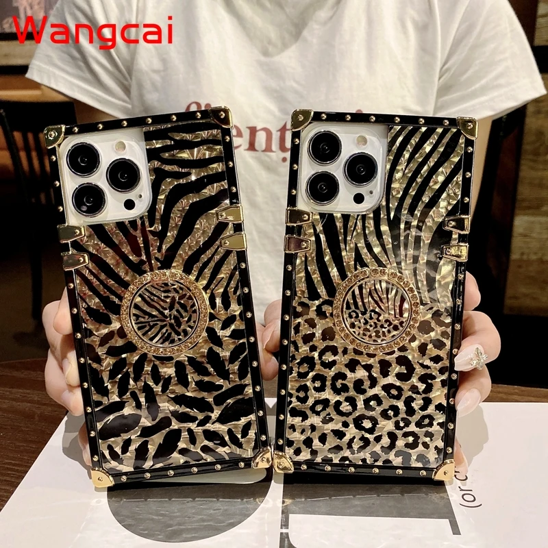 Luxury Gold Leopard Feather Case for Samsung Galaxy A71 A51 A11 A21S A10E A40 A60 M40 M31 A31 Glitter Ring Holder Stand Cover