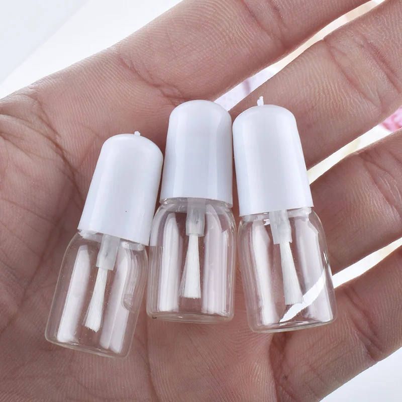 50pcs/lot 3ml empty nail polish glass bottles with white black lid Small Glass Nail Polish Container with Brush Cap