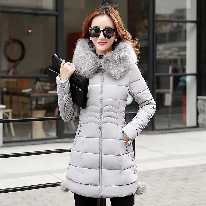 Winter Jacket Women 2023 Cotton Coat Pure Color Casual Fur Collar Hooded Long Hooded Cotton Lady Jacket Parkas Puffer Jacket