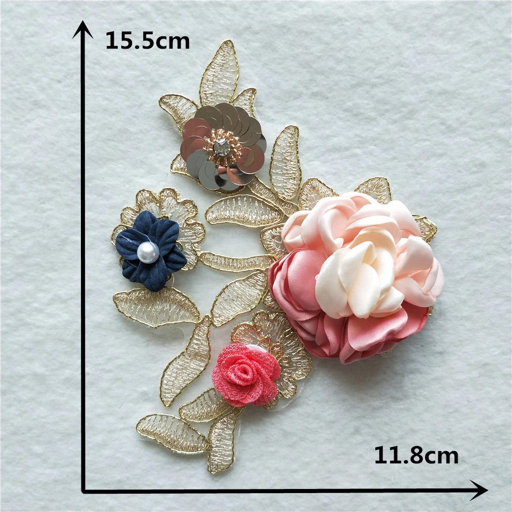 1 piece for sale lace chest decoration 3D three-dimensional flower sequin embroidery DIY clothing craft supplies accessories