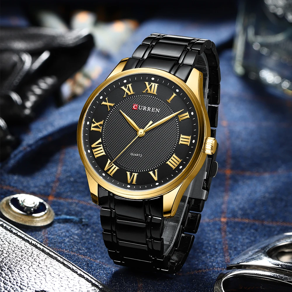 CURREN Luxury Brand Man Watches with Rome Numbers Business Quartz Wristwatch for Men with Stainless Steel Band